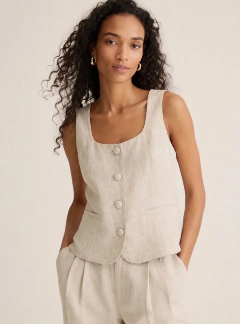 J Crew Maia Linen Scoop Neck Vest 00 Flax Tan Beige Top Tank BZ393 J.Crew